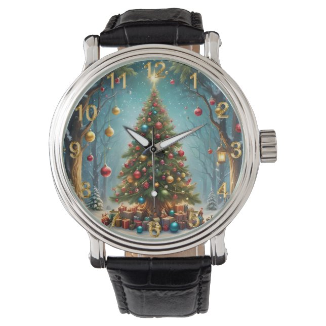 Bezaubernde Weihnachten im Wald: Baum Armbanduhr (Vorderseite)