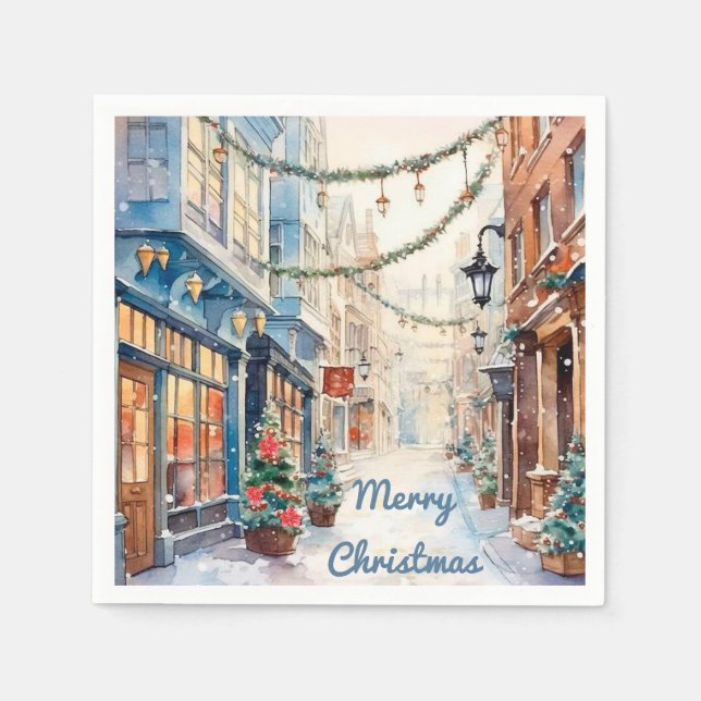 Bezaubernde Weihnachtsallee Whimsical Street Serviette (Vorderseite)