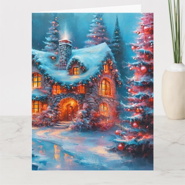 Bezaubernde Weihnachtsstein-Hütte Karte (Vorderseite)