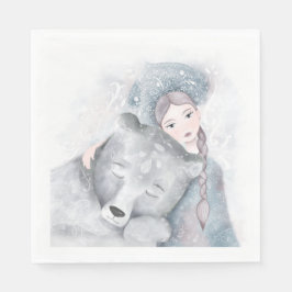 Bezaubernde Weihnachtszeit für Mädchen und Bären Serviette