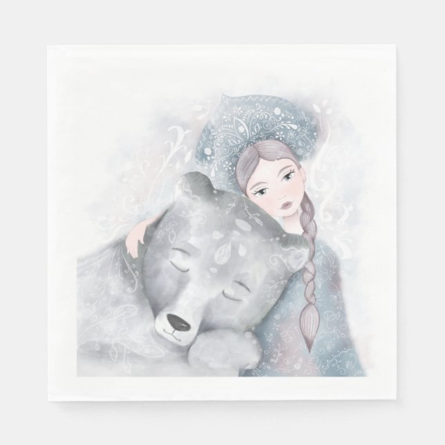 Bezaubernde Weihnachtszeit für Mädchen und Bären Serviette (Vorderseite)