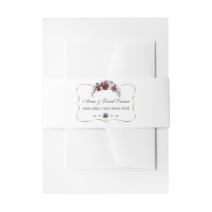 Bezaubernde Winter Burgund Pine Gold Hochzeit Einladungsbanderole