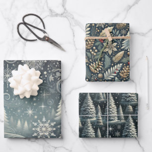 Bezaubernde Winternacht: Elegantes Weihnachtsfest Geschenkpapier Set