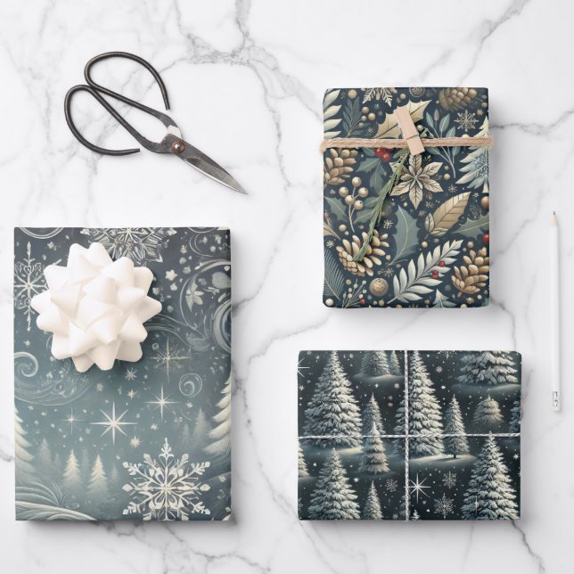 Bezaubernde Winternacht: Elegantes Weihnachtsfest  Geschenkpapier Set (Vorderseite)