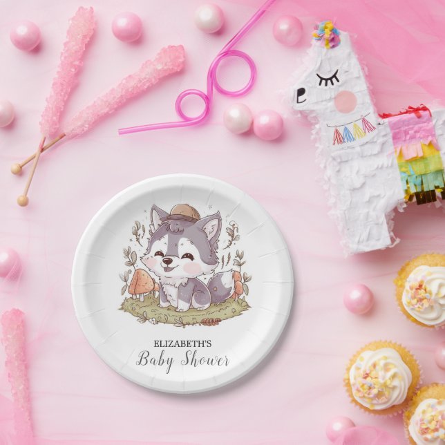 Bezaubernde Wolf Baby-Dusche Pappteller (Party)