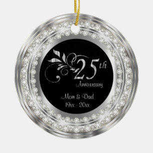 Bezaubernder 25. silberner Hochzeitstag Keramikornament
