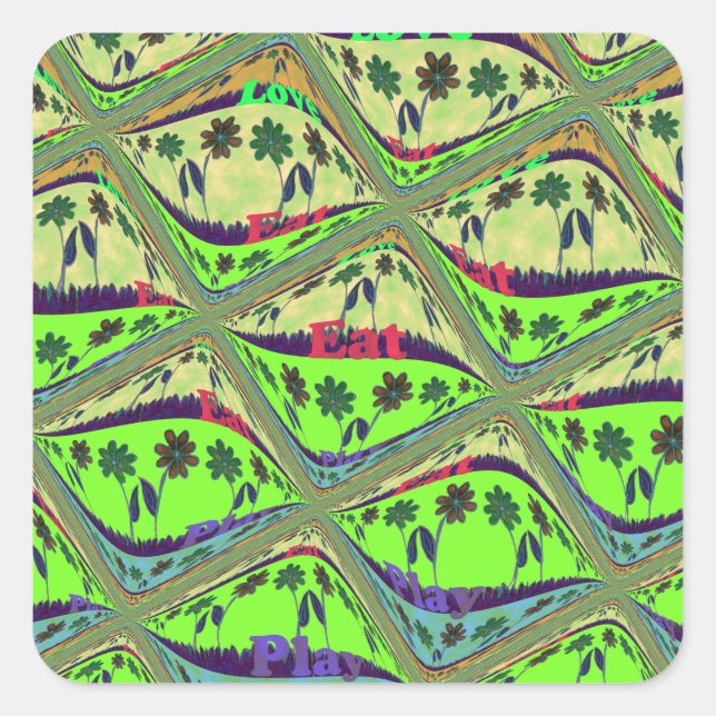 Bezaubernder eklektischer Garten Schachbrettblumen Quadratischer Aufkleber (Vorderseite)