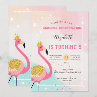 Bezaubernder Glitzer Pink Flamingo Geburtstag Einladung