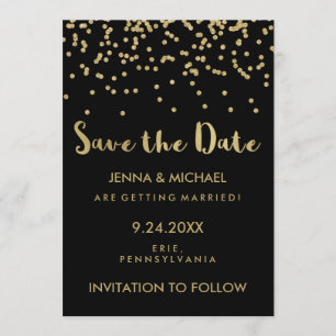 Bezaubernder GoldConfetti, der Save the Date auf
