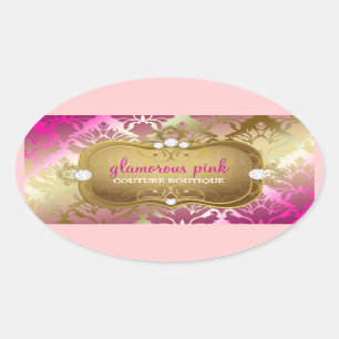 Bezaubernder goldener rosa Damast 311 Ovaler Aufkleber