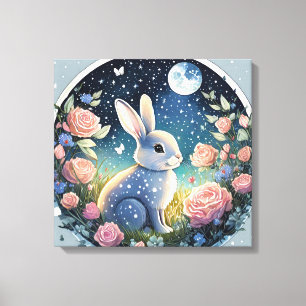 Bezaubernder Hase in einer Frühlingswiese unter ei Leinwanddruck