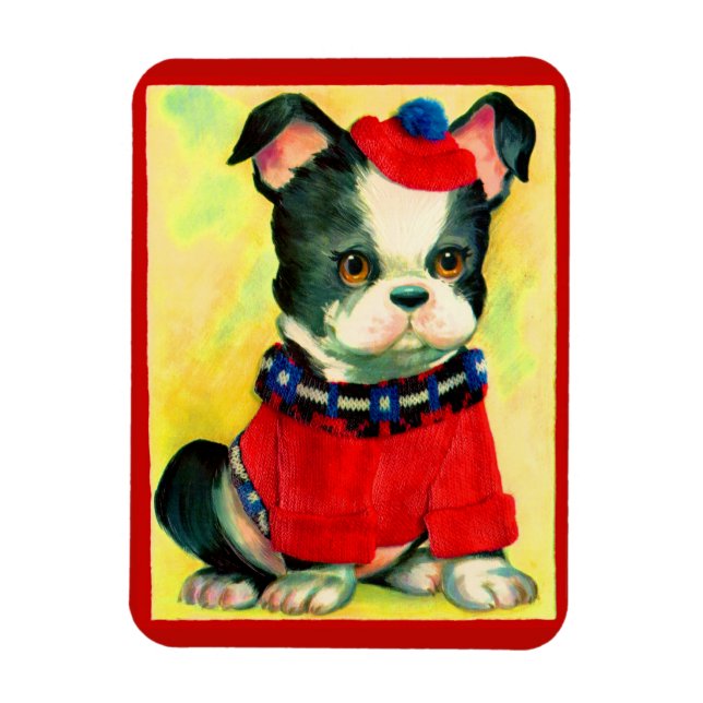 bezaubernder Hund in Hut und Pullover Magnet (Vertikal)