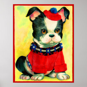 bezaubernder Hund in Hut und Pullover Poster
