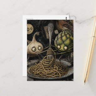 bezaubernder Knoblauch und Artischocke wirbeln die Postkarte