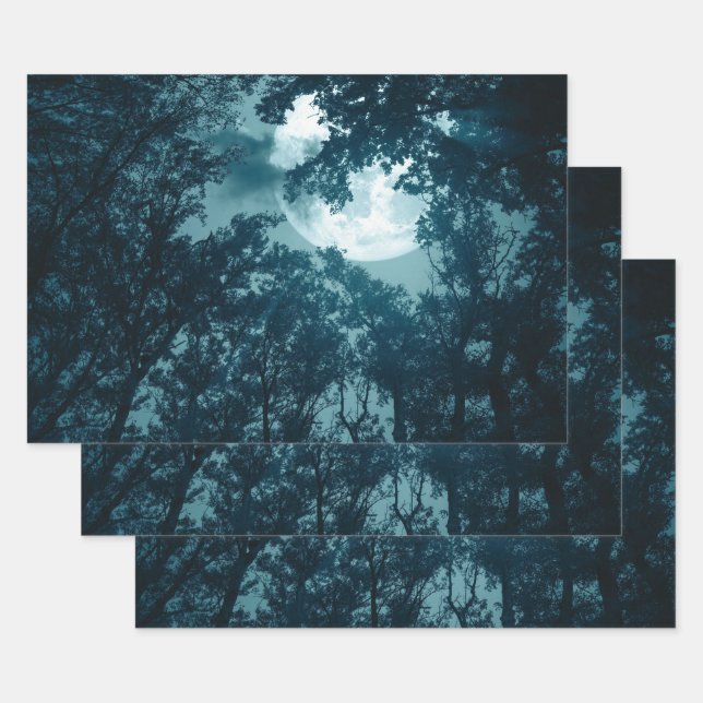 Bezaubernder Nachtwald mit Vollmond Geschenkpapier Set (Set)