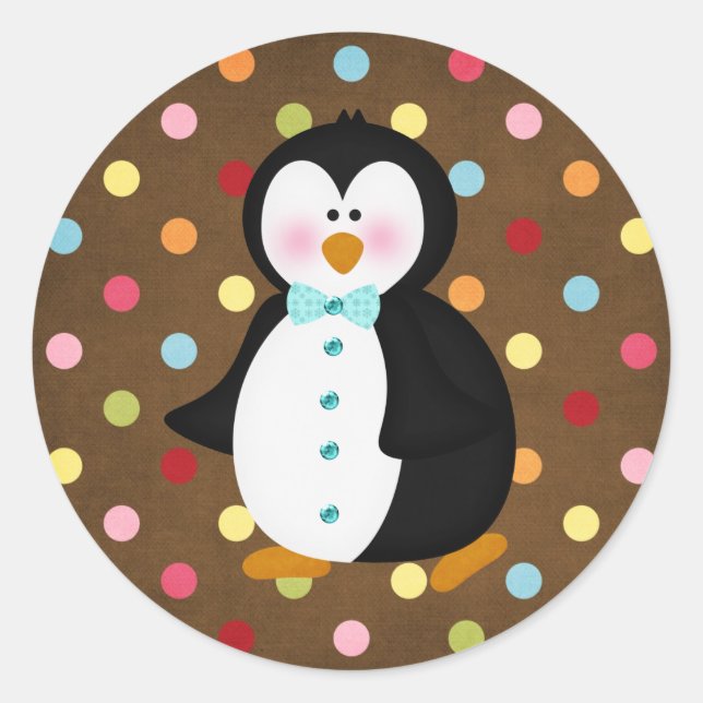 bezaubernder Pinguin Runder Aufkleber (Vorderseite)