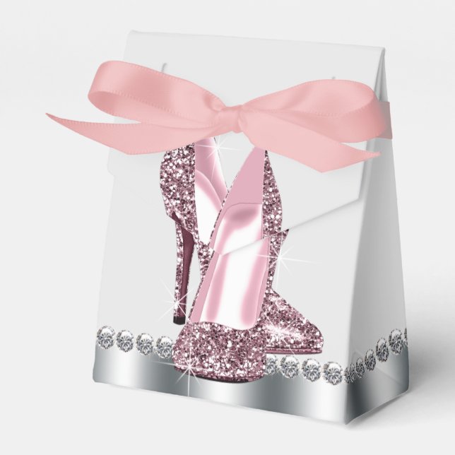 Bezaubernder rosa Glitzer-hohe Fersen-Schuh Geschenkschachtel (Vorderseite)