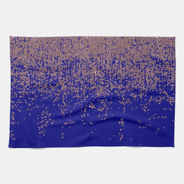 Bezaubernder Rosen-Goldkobalt-Blau-Glitzer Ombre Geschirrtuch (Horizontal)