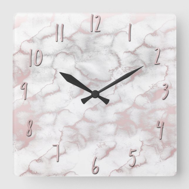 Bezaubernder Rosen-Goldrosa-Marmor Trendy Quadratische Wanduhr (Vorderseite)