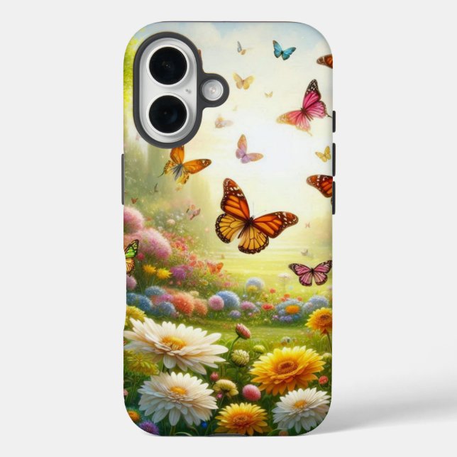 Bezaubernder Schmetterlingsgarten iPhone 16 Hülle (Rückseite)