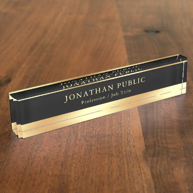 Bezaubernder schwarzer Goldnamen-Text-eleganter Namensplakette (Seite)