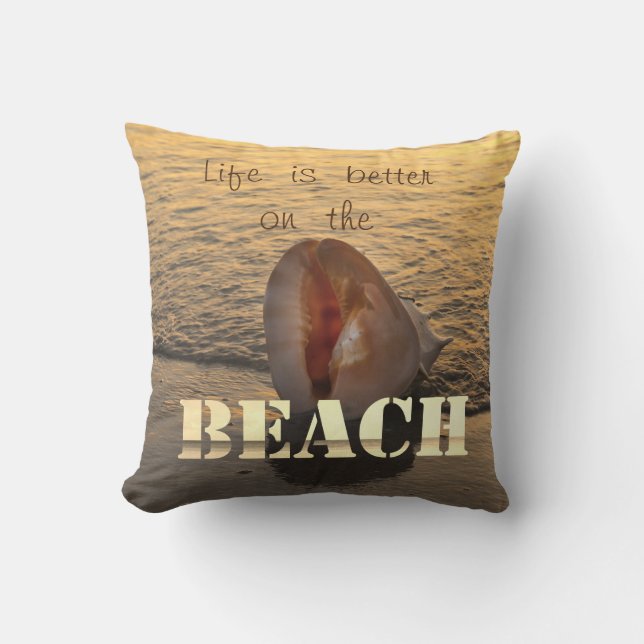 Bezaubernder Strand Sonnenuntergang Seashell Sand Kissen (Vorderseite)