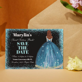 Bezaubernder türkisfarbener Glitzer Prinzessin Swe Save The Date