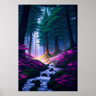 Bezaubernder Wald, ein Paradies für rosa Blume Poster