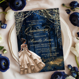 Bezaubernder Wald Ivory Champagne Quinceañera Einladung