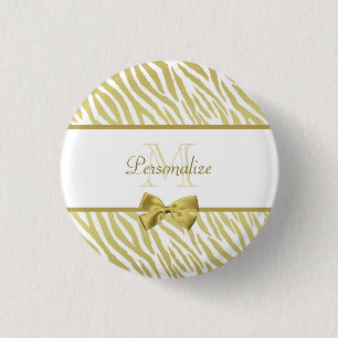 Bezaubernder Weißund Goldzebra-Druck mit Namen Button