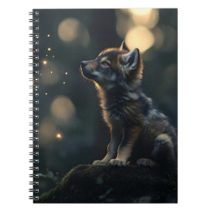 Bezaubernder Wolf, der Fireflies beobachtet Notizblock