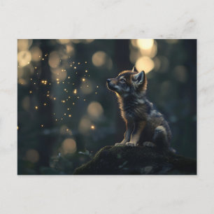 Bezaubernder Wolf, der Fireflies beobachtet Postkarte