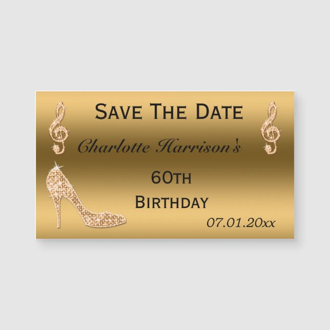 Bezauberndes 60. Save the Date Goldstilett Magnetkarte (Vorderseite)