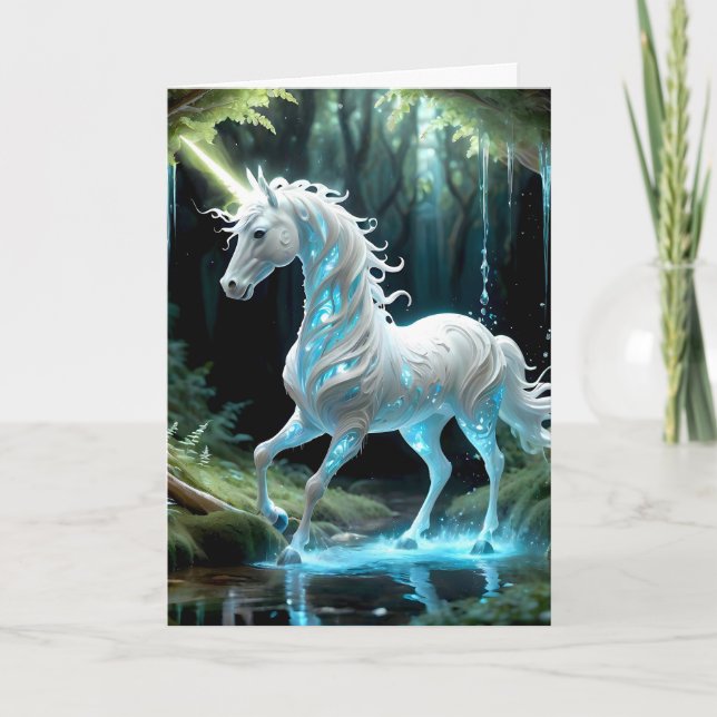 Bezauberndes, blaues und weißes Einhorn Wandern im Karte (Vorderseite)