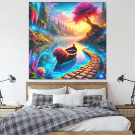 Bezauberndes Blumenboot auf Serene Waters Fantasy Leinwanddruck