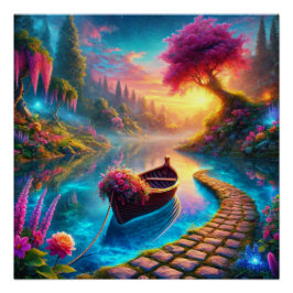 Bezauberndes Blumenboot auf Serene Waters Fantasy Poster