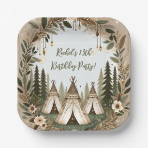 Bezauberndes Boho Forest Teepee Sleepover Party Pappteller