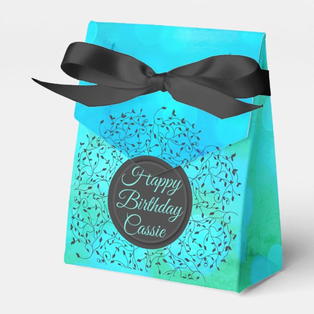 Bezauberndes botanisches Aquamarines Blau Personal Geschenkschachtel (Vorderseite)