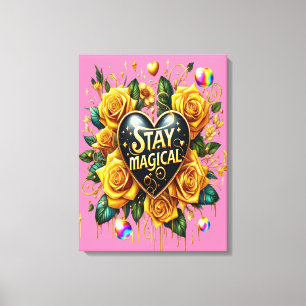 Bezauberndes Bouquet mit goldenen Rose und Herz 18 Leinwanddruck