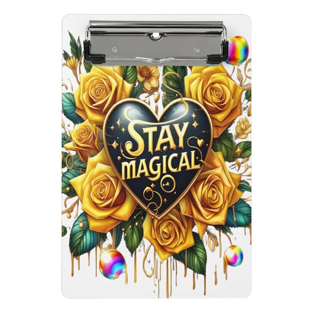 Bezauberndes Bouquet mit goldenen Rose und Herz Mini Klemmbrett (Vorderseite)