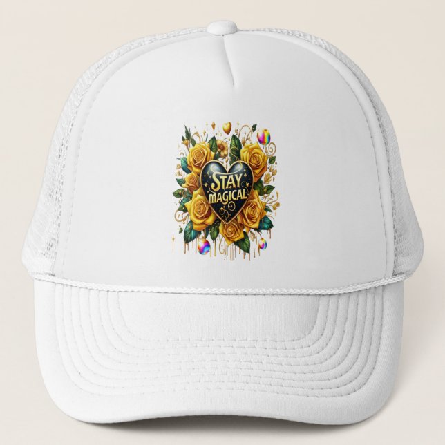 Bezauberndes Bouquet mit goldenen Rose und Herz Truckerkappe (Vorderseite)