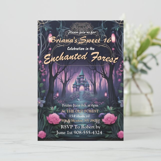 Bezauberndes Burg Forest Sweet 16 Einladungen (Stehend Vorderseite)