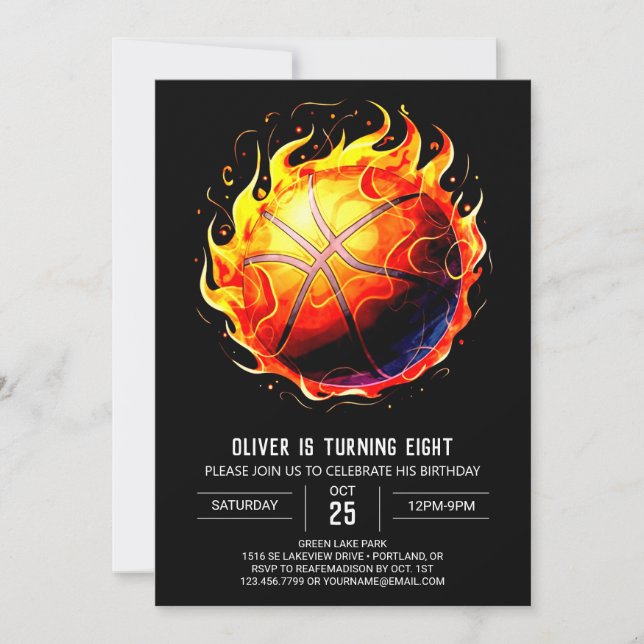 Bezauberndes druckbares Basketball zum Geburtstag Einladung (Vorderseite)