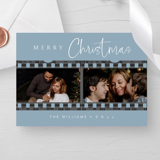 Bezauberndes Dusty Blue Christmas Foto Feiertagskarte (Personalized Enchanting Dusty Blue Christmas Photo Holiday Card)