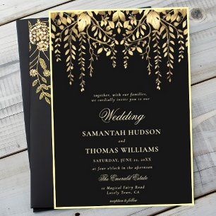 Bezauberndes Forest Black Gold Hochzeit Einladung