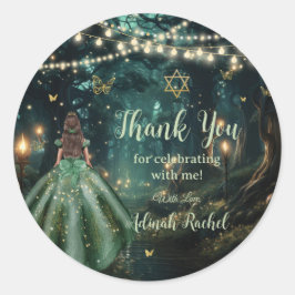 Bezauberndes Forest Emerald Green Dress Bat Mitzva Runder Aufkleber