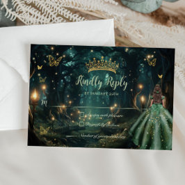 Bezauberndes Forest Emerald Green Dress Quinceañer RSVP Karte