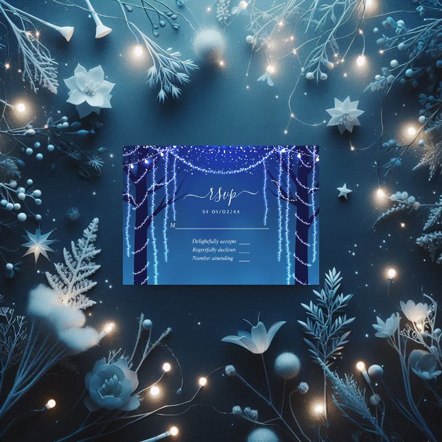 Bezauberndes Forest Fairy Lights Hochzeitssemble F RSVP Karte (Enchanted Forest Fairy Lights Wedding Photo RSVP Card)
