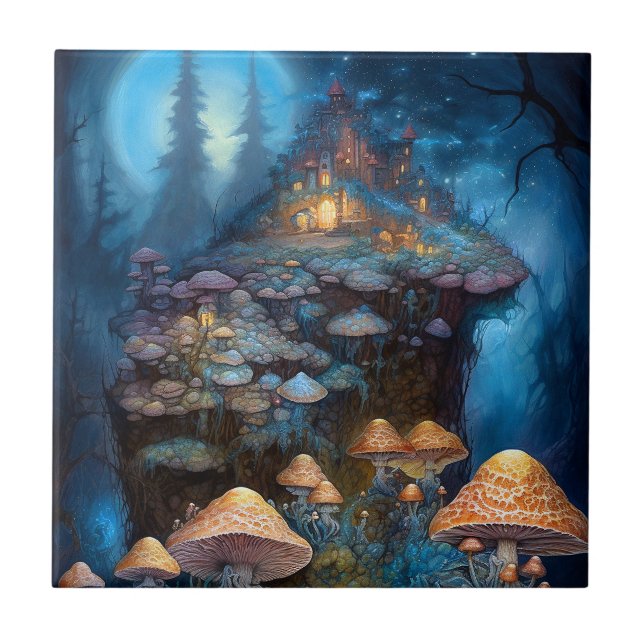 Bezauberndes Forest Mushrooms Burg Fantastische Ku Fliese (Vorderseite)