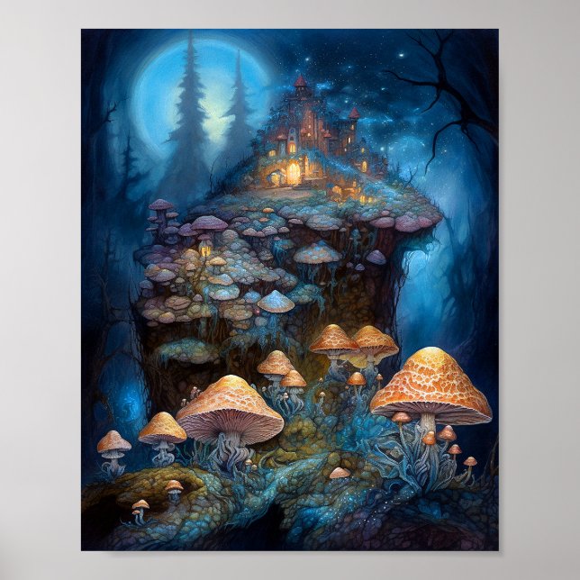 Bezauberndes Forest Mushrooms Burg Fantastische Ku Poster (Vorne)